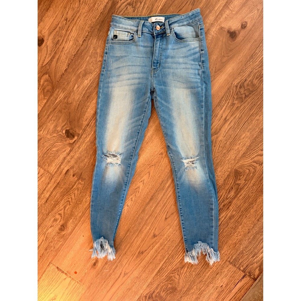 KanCan High Rise Distressed Skinny Jeans Light Wash Frayed Hem KC9140L Size 9 28